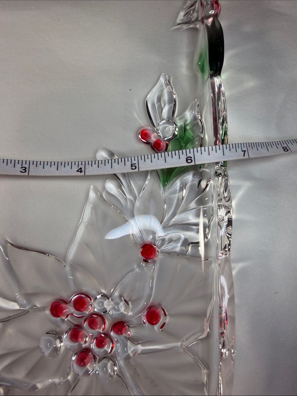 Clear Poinsettia Glass Serving Tray with Red and Green Accents - Picture 5 of 7